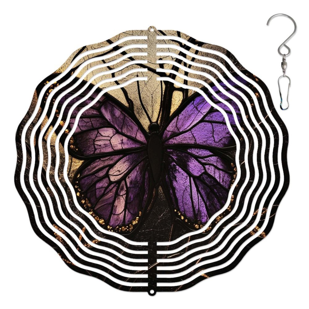 10-Inch Metal Wind Spinner Purple Butterfly 3D Wind Spinner, Unique Metal Hanging Kinetic Wind Sculpture Ornament Gifts for Women Yard Art Garden Patio Lawn Indoor Outdoor Decor