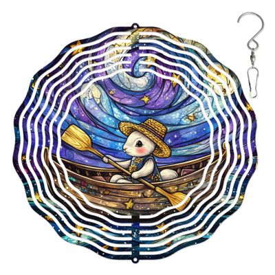 10-Inch Metal Wind Spinner White Rabbit in Starry Galaxy 3D Wind Spinner, Unique Metal Hanging Kinetic Wind Sculpture Ornament Gifts for Women Yard Art Garden Patio Lawn Indoor Outdoor Decor