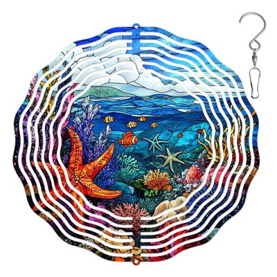 10-Inch Metal Wind Spinner Orange Starfish 3D Marine Life Wind Spinner, Unique Metal Hanging Kinetic Wind Sculpture Ornament Gifts for Women Yard Art Garden Patio Lawn Indoor Outdoor Decor