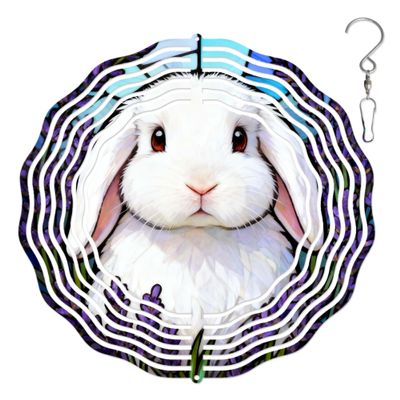 10-Inch Metal Wind Spinner White Lop-Eared Rabbit 3D Wind Spinner, Unique Metal Hanging Kinetic Wind Sculpture Ornament Gifts for Women Yard Art Garden Patio Lawn Indoor Outdoor Decor