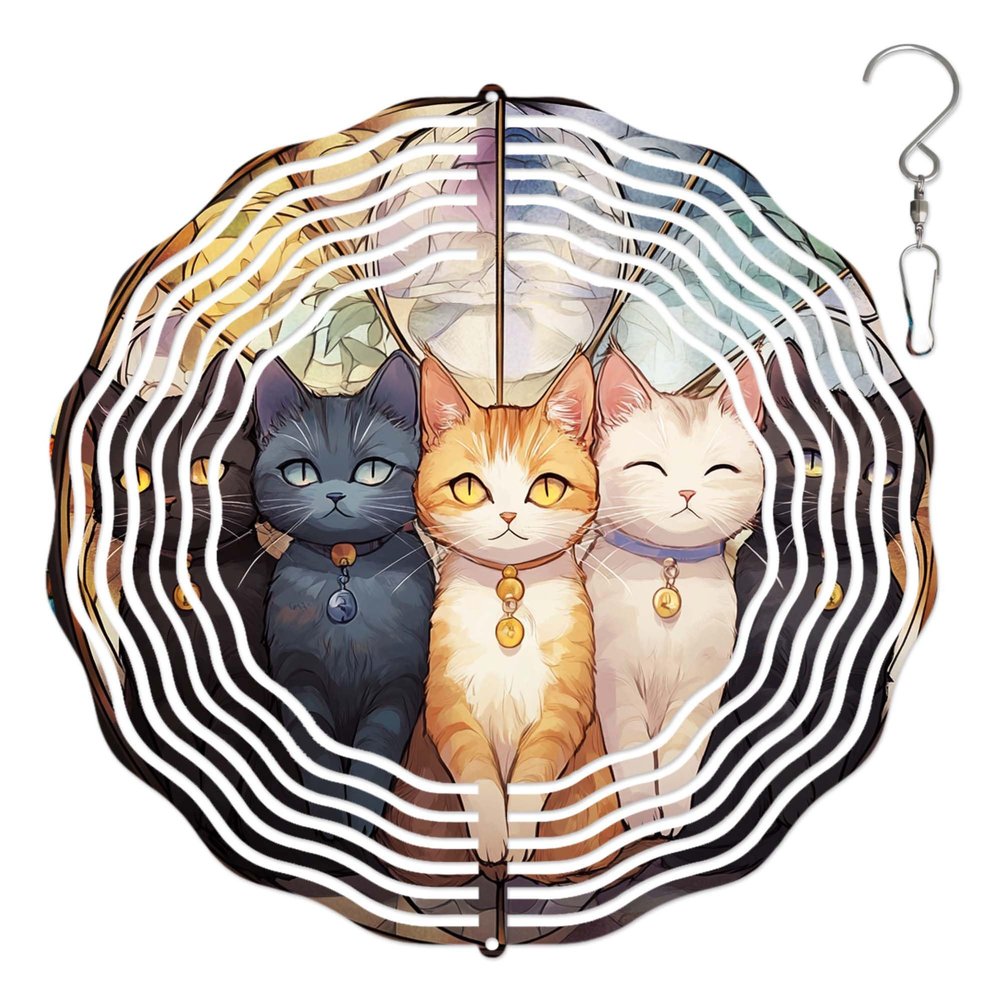 10-Inch Metal Wind Spinner Five Cats Sit Side by Side 3D Pet Wind Spinner, Unique Metal Hanging Kinetic Wind Sculpture Ornament Gifts for Women Yard Art Garden Patio Lawn Indoor Outdoor Decor