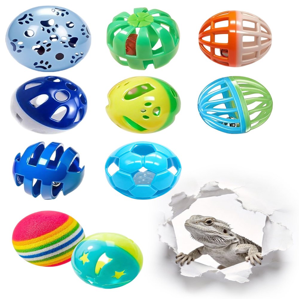 DIYUQISHI 10-Pack Bearded Dragon Enrichment Toys Interactive Balls Set for Reptiles Play Explore Hide