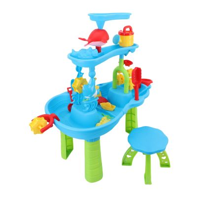 TOPINCN Kids Sand and Water Table, 3 Tier Large Activity Play Table with Slide and Storage, Modular Design for Outdoor Indoor Play, Beach Yard Home Kindergarten