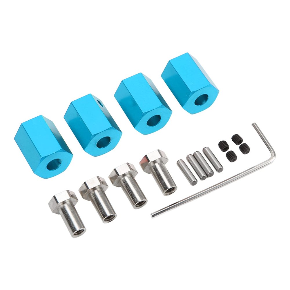 4Set 12mm Wheel Hex Hub Nut, Aluminum Universal Hex Hub for 1/10 1/12 RC Car, 16mm Height with Pins, Durable Replacement Part for Remote Control Vehicle (Blue)