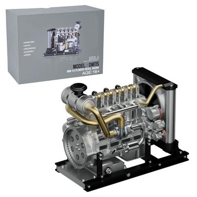 4 Cylinder Metal Engine Model Kit That Works, 1/10 Mini OHV Inline L4 Engine Model with Cooling System, 300Pieces Mechanical Car Engine Educational Experiment -DM115