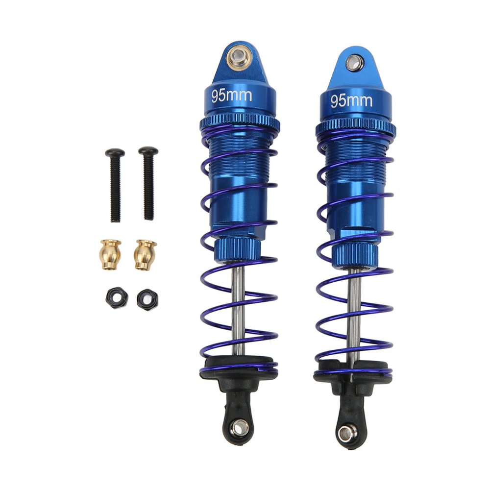 2Pcs RC Shock Absorber, Aluminum Alloy Adjustable Oil Damper, High Strength CNC Machined Shock Absorber for 1/10 RC Car, 95mm Installation Hole Pitch with Brass Ball Heads and Scre (Dark Blue)
