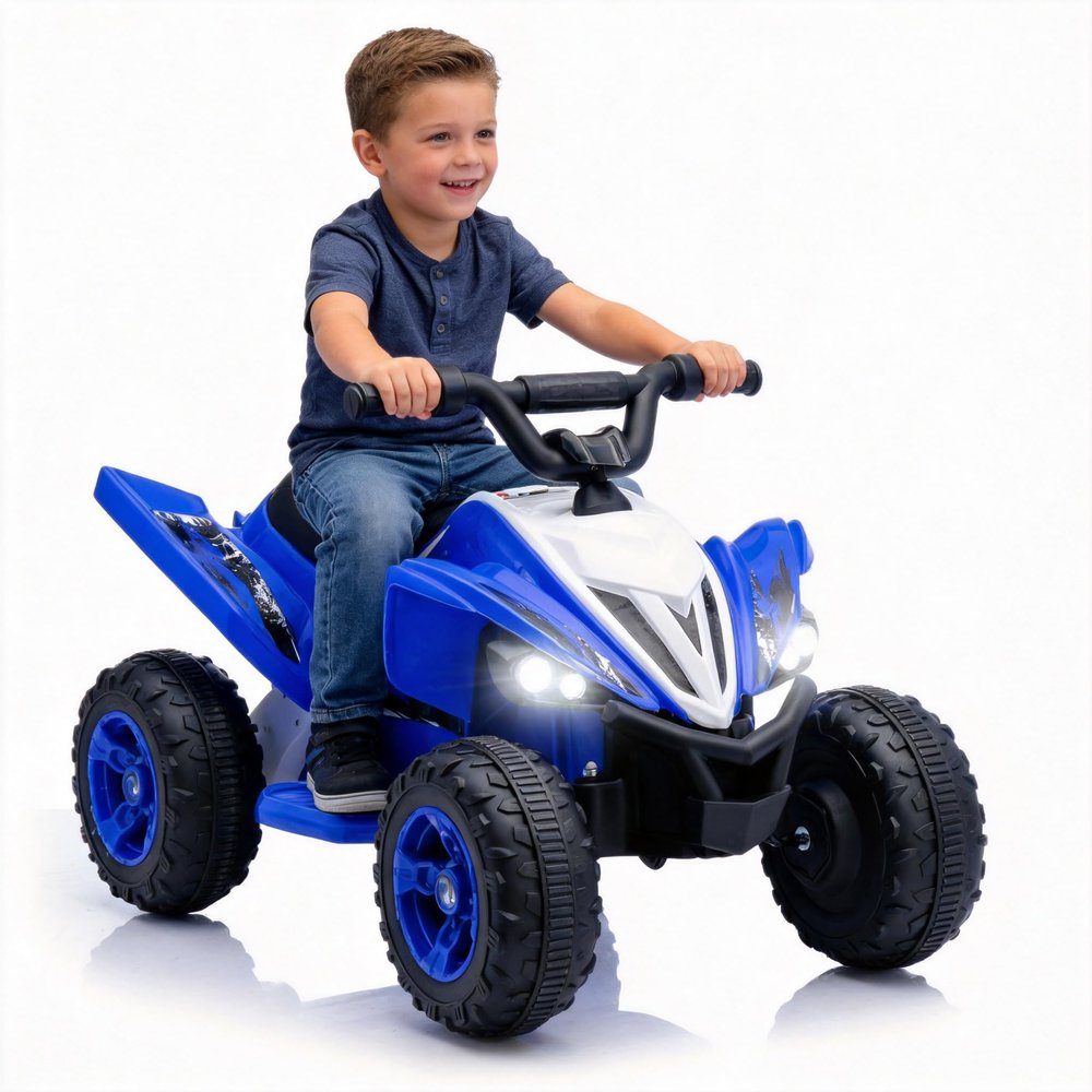 12V Kids Ride On Car with Dual Motors and LED Lights, Blue