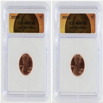 2025 P & D US Mint Lincoln Penny Union Shield 2 Coin Set - Last Year of Issue ICG MS67 RD
