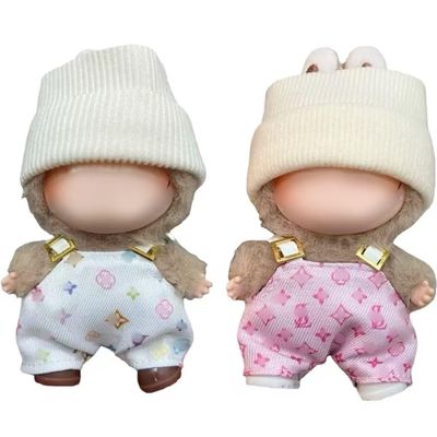 10 CM Doll Clothes for Mini Lububu2Set of Cute Fashion Outfits Accessories Compatible with Pin for Love Series A-M N-Z,Includes:Two Hats, Two Suspenders, and Two Shoes (Overalls Set)
