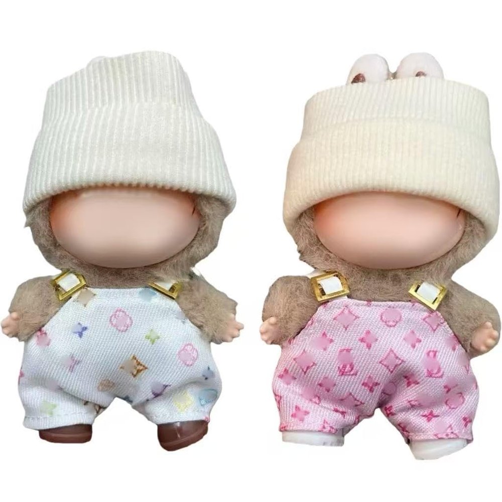 10 CM Doll Clothes for Mini Lububu2Set of Cute Fashion Outfits Accessories Compatible with Pin for Love Series A-M N-Z,Includes:Two Hats, Two Suspenders, and Two Shoes (Overalls Set)