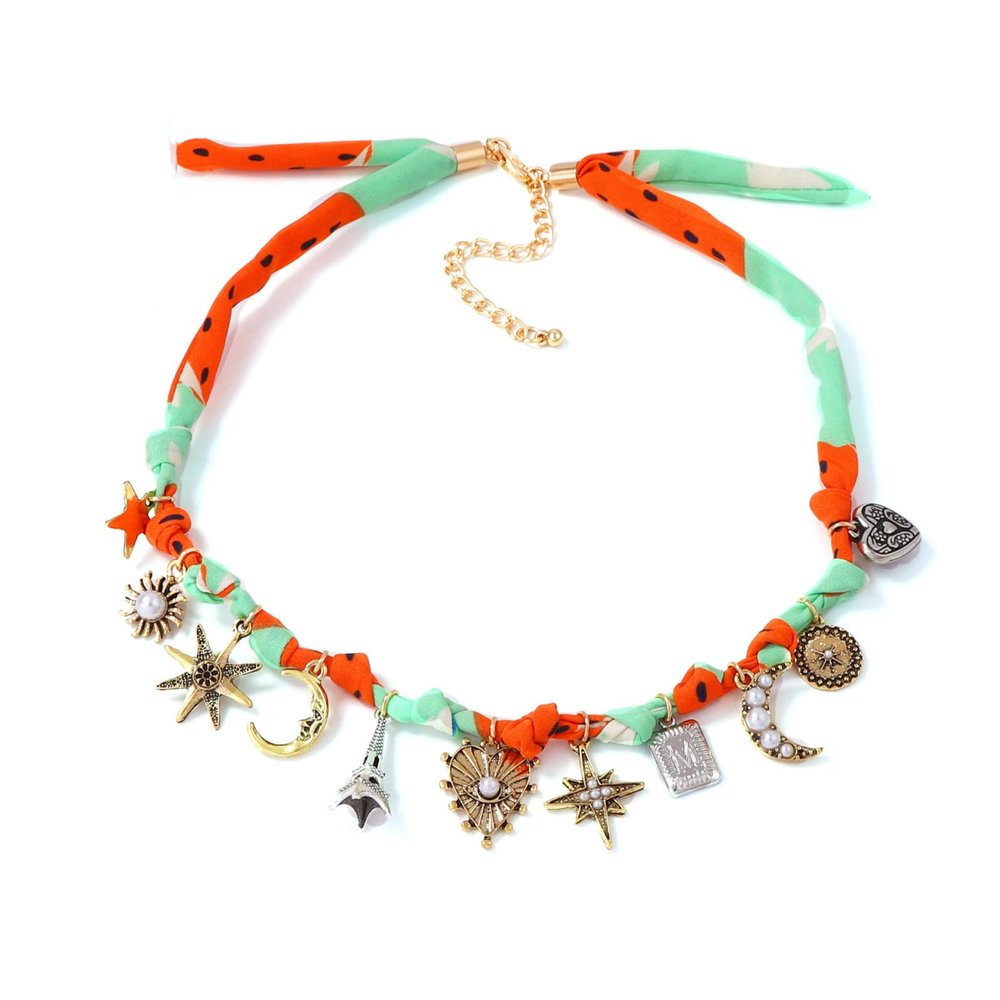 Bohemian Alloy Sun And Moon Multi Pendant Necklace,multicolored,44+7cm