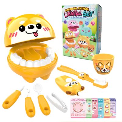 Nilez Dentist Pretend Play Set Doctor Kit with Educational Cards for Kids 14-Piece Medical Kits Role Play Game Cute Cartoon Gift for Girls and Boys (Puppy)