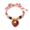 Ribbon Bead Tied Wooden Heart-Shaped Pendant Necklace For Women,pink,100cm view 1