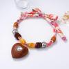 Ribbon Bead Tied Wooden Heart-Shaped Pendant Necklace For Women,pink,100cm view 2