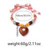 Ribbon Bead Tied Wooden Heart-Shaped Pendant Necklace For Women,pink,100cm view 3