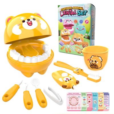 Nilez Dentist Pretend Play Set Doctor Kit with Educational Cards for Kids 14-Piece Medical Kits Role Play Game Cute Cartoon Gift for Girls and Boys (Raccoon)