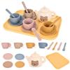 Tea Party Set for Little Girls Boys, Silicone Tea Set Toys with Teapot Cups Coasters Spoon Tray, Kitchen Accessories Pretend Play Learn & Discover Playset for Toddler view 1