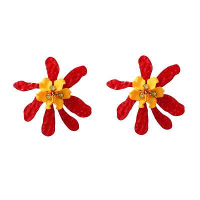 7.8 * 7.8cm Bohemian Metallic Enamel Red Flower Earnail Female,red,7.8 * 7.8cm
