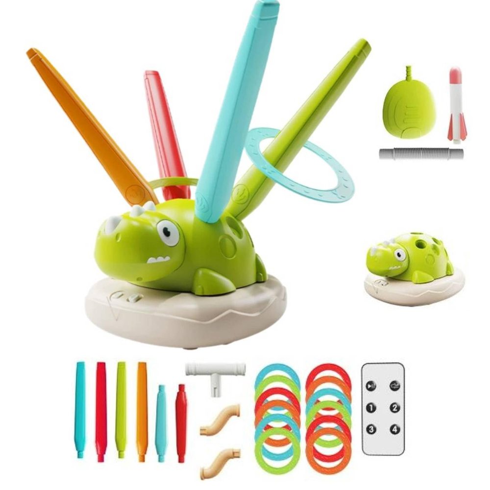 Spin-ning Dinosaur Jump Toy - 3-in-1 Dinosaur Rocket Launcher, & Musical Jumping, with Remote Control 4 Dino Rockets, Indoor & Outdoor Sports Boys Girls Gift