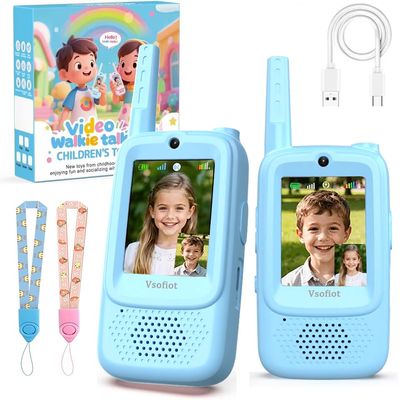Video Walkie Talkies for Kids, 2pcs Rechargeable Video Real-Time Kids Walkies Talkies(Age 3-12), 2 Way Radio with 4 Voice Effects, Christmas Birthday Gifts for Kid Indoor/Outdoor Camping(Blue & Blue)