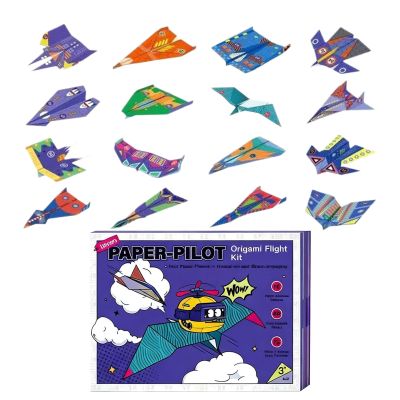origamii Plane Set - 16-Design Glider Pattern Pack, Innovative Aircraft Building Activity, Vibrant DIY Flying Projects, Learning Indoor Craft Fun | for Trips Home Events Family Classroom Activities
