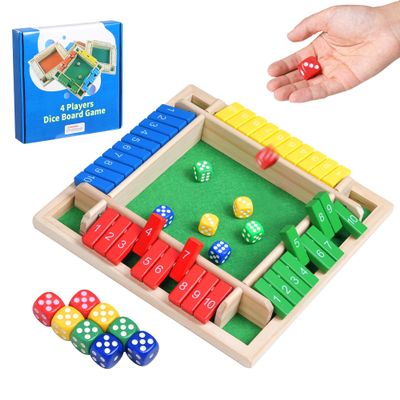 Buildopia Shut The Box Dice Game, 4-Player Family Wooden Board Table Math Games for Adults and Kids, Fun for Classroom, Home, Party, Pub & Camping Strategy Game, Travel Size