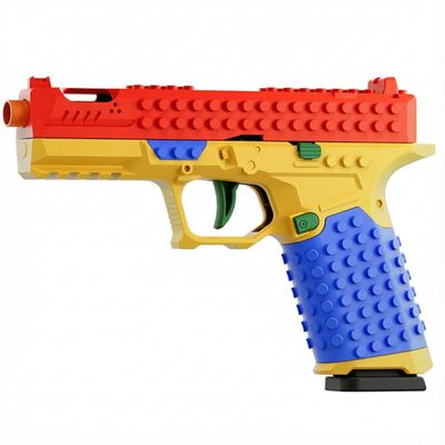 2026new Block Blaster Building Block Toy Gun, DIY Colorful Brick Compatible Construction Pistol with Display Stand, 20cm Length, Ages 14+, Red Yellow Blue Design