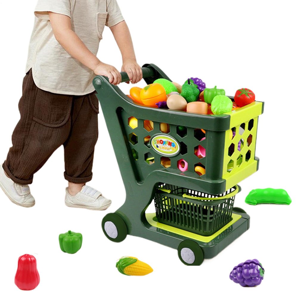 Kids Shopping Cart Play Set | Children's Shopping Cart Trolley Kit - Stable Structure Role-Playing Games,for Birthday, New Year, Christmas, Children's Day