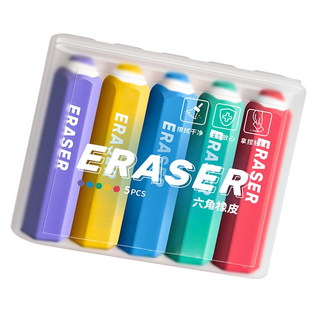 5PCS Novelty Erasers Easy Erasing Hexagon Shape for Students Sketching Learning Tools S Stationery Pencil Eraser Set