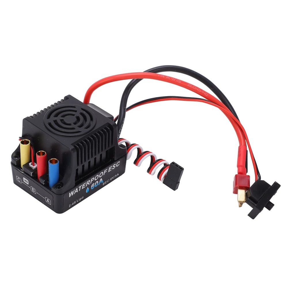 60A Brushless ESC for 1/10 RC Car, Waterproof ESC with T Plug, High Performance Brushless Motor Speed Controller with Excellent Acceleration and Efficient Operation
