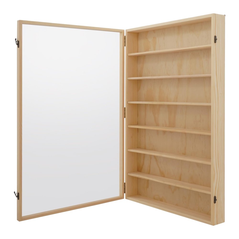 7 Tiers Wooden Display Case Wall Mount Miniature Display Case Wood Collectibles Display Shelf Box with Clear Door Wooden Display Cabinet for Collectibles Model Cars Minifigures- 19.7 x 30.7 inch