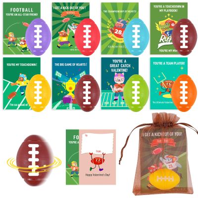 24 PCS Valentines Day Cards for Kids School with Mini Football Fidget Spinner Party Favors,Exchange Cards for Boys Girls Classroom Prizes Return Gifts for Kids Birthday Party Favors.