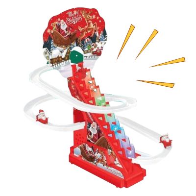 Electric Climbing Santa  Track Racing Stair Toy Festive Playset with Led Lights and Music, Perfect for Boys, Girls, and Children, Ideal for Holiday Fun, Parties, Friends, Festive Indoor Entertainment