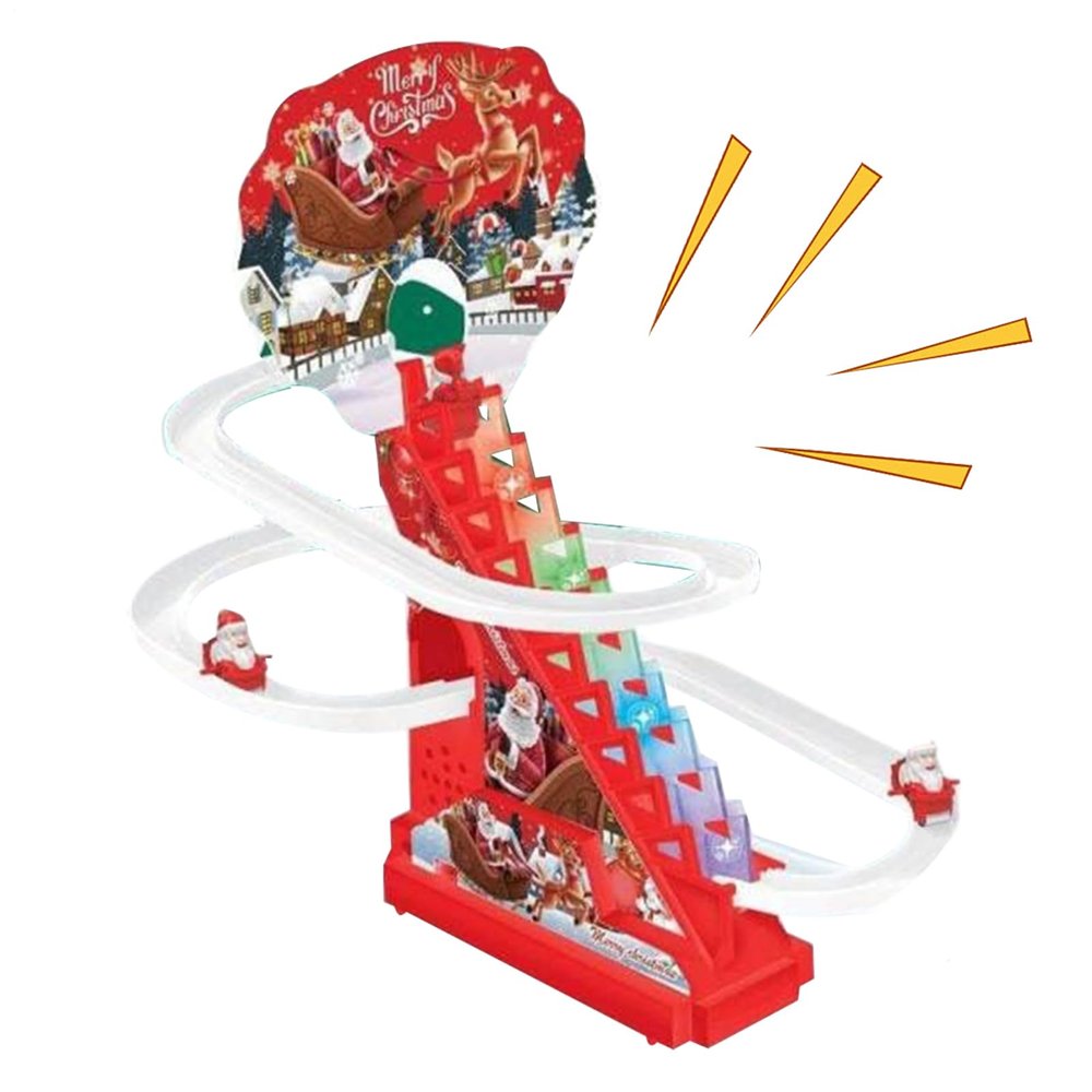 Electric Climbing Santa  Track Racing Stair Toy Festive Playset with Led Lights and Music, Perfect for Boys, Girls, and Children, Ideal for Holiday Fun, Parties, Friends, Festive Indoor Entertainment
