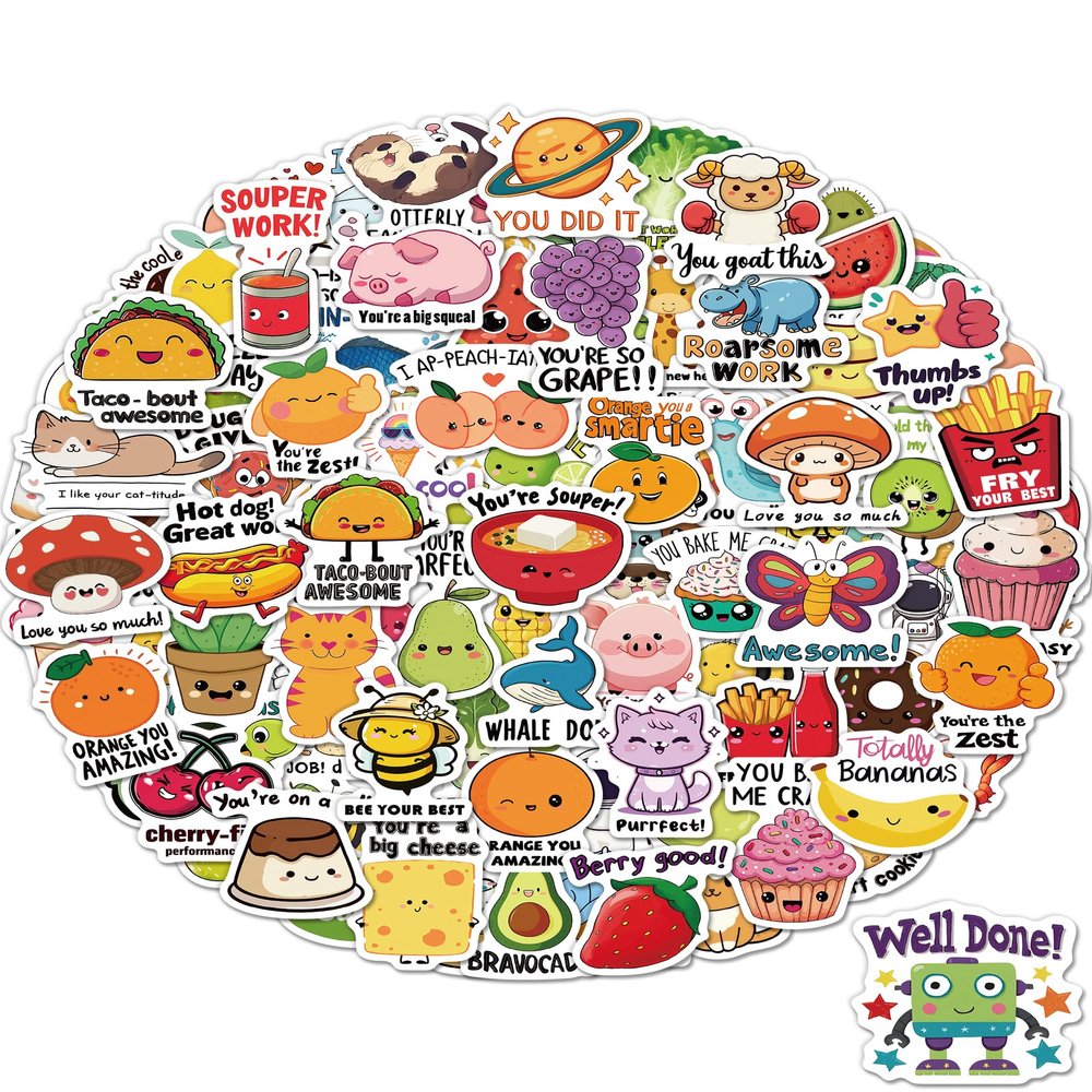 100 Pcs Cute Stickers for Kids, Water Bottle Stickers for Kids Waterproof, Vinyl Laptop Kid Sticker Pack, Kid Classroom Prizes for Elementary Students - No Repetition