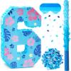 Tasdurian Hawaii Number 6 Piata 16 Inch Blue Tropical Theme Piata with Stick Blindfold Confetti for Birthday Party Supplies Decorations Anniversary Celebration view 1