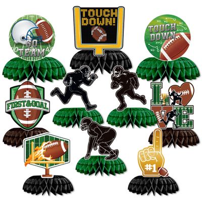 10PCS Football Party Decorations Table Centerpiece Decor 3D Double Side Honeycomb Centerpiece for Football Birthday Party Game Day Bowl Party Decorations Supplies