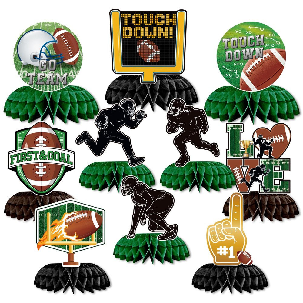 10PCS Football Party Decorations Table Centerpiece Decor 3D Double Side Honeycomb Centerpiece for Football Birthday Party Game Day Bowl Party Decorations Supplies
