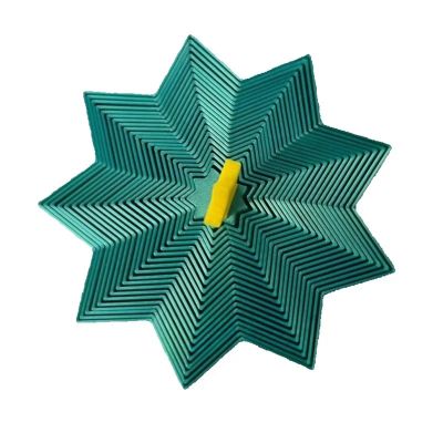 2PCS-3D Printed Star Decoration, Teal Green with Yellow Star Center, Geometric Layered Design, Holiday Ornament