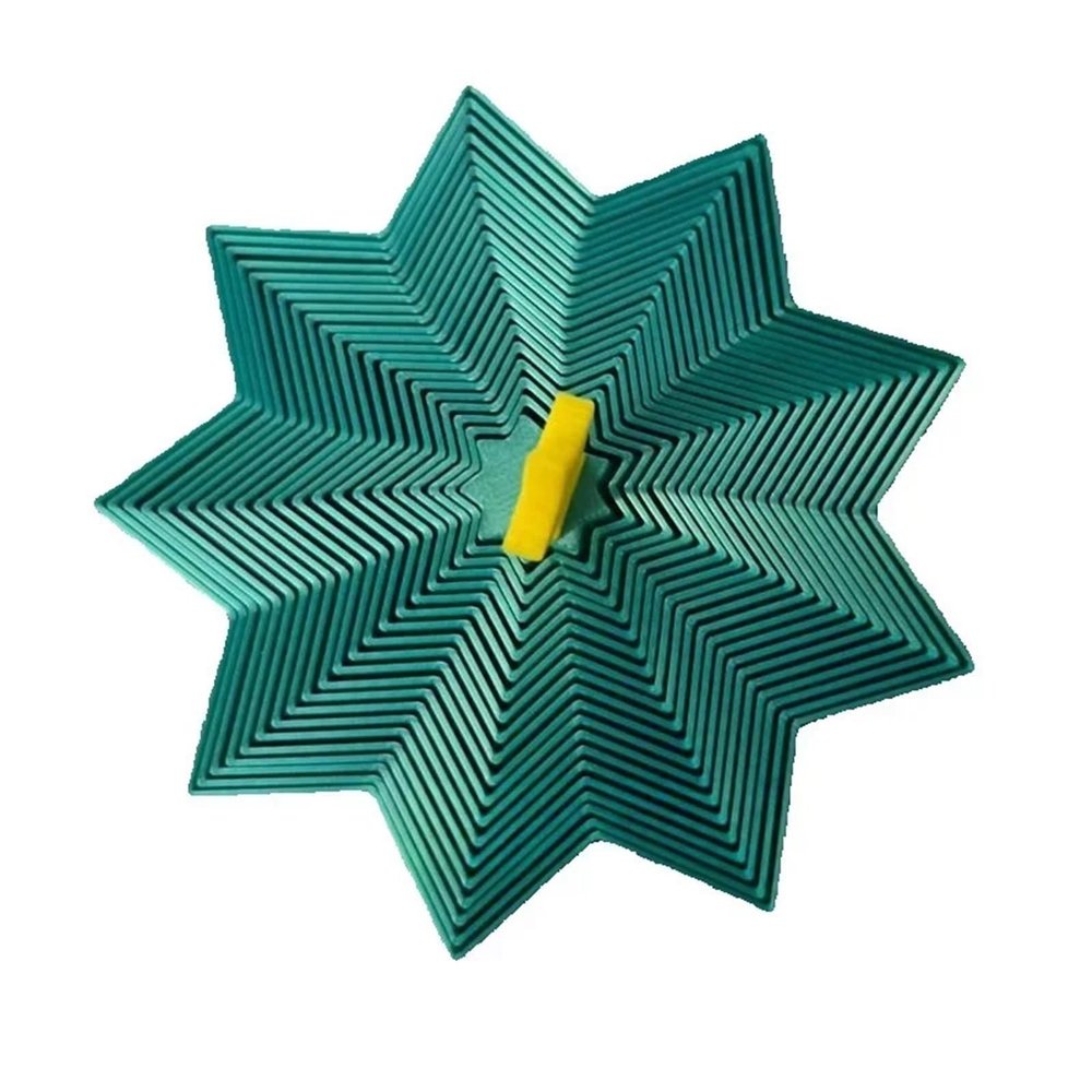 2PCS-3D Printed Star Decoration, Teal Green with Yellow Star Center, Geometric Layered Design, Holiday Ornament