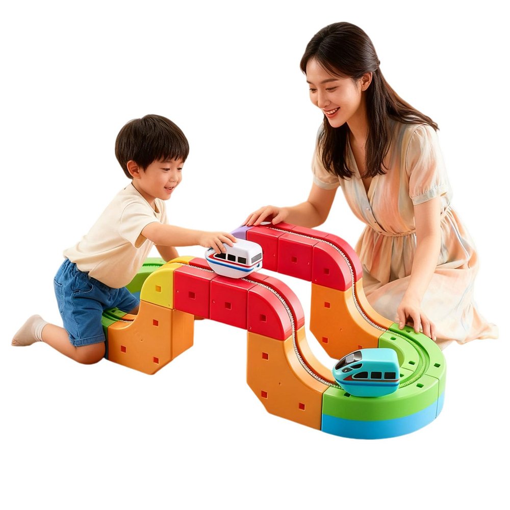 2026 New klick Rail Electric Train Set, Flexible Track Integrated Train Set, DIY Racing Track Assembly kit, Including Trains and Traffic Signs, Suitable for Holidays, Birthday Party Gifts (D)