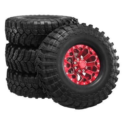 1 10 Scale Simulation Climbing Toy Car 1.9-inch Aluminum Clamp Tire Wheel Hub 114mm Tire Set Inner Cotton Gravel Tire Compatible with RC Car Models(Type A)