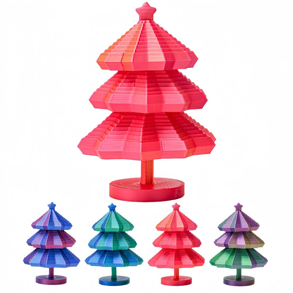 3D Printed Christmas Tree Sensory Fidget Star 3 in 1 Expandable Fractal Stress Relief Toy, Whirling Spiral Desk Ornament, Transformable Focus Gift, Perfect for Holiday Office Decor (Laser Red)