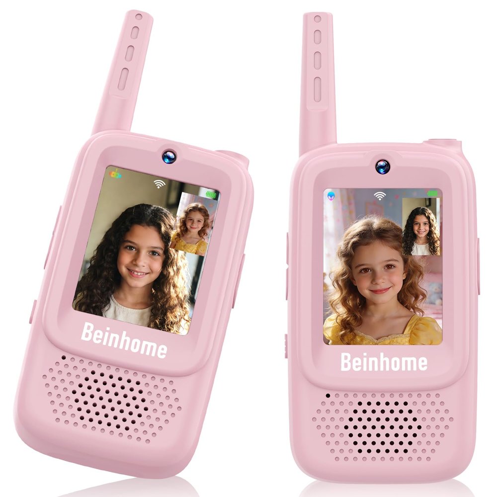 Video Walkie Talkies for Kids, 2 Pack Long Range Rechargeable Two-Way Radios, Outdoor Toys for Toddlers Boys Girls Ages 3-12, Perfect Christmas Birthday Gifts (Pink+Pink)