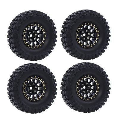 4PCS Brass 1.0 Inch Plus Beadlock Wheel Hub Rims Compatible with RC Car Models SCX24 1 24 Scale 1 18 Scale Upgrade Parts(B with Tire)