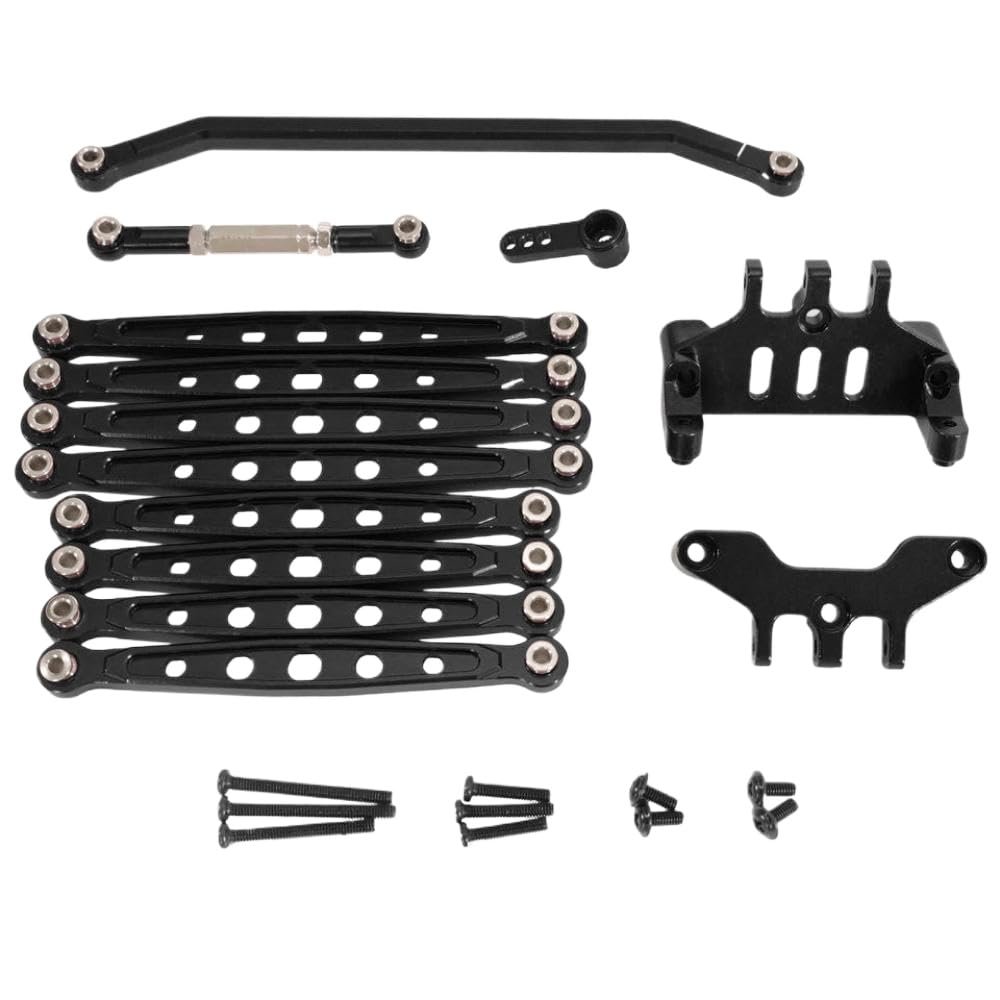 Aluminum Chassis Rod Fixed Seat Steering Rod Servo Arm Set Compatible with RC Car Models MN128 86 G500 Aftermarket Replacement(Black)