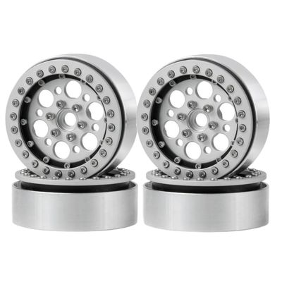4Pcs 1.9 Inch Metal Beadlock Wheel Rims Hubs 25mm Compatible with RC Car Models 1 10 Scale CC01 Aftermarket Replacement(Silver Black)