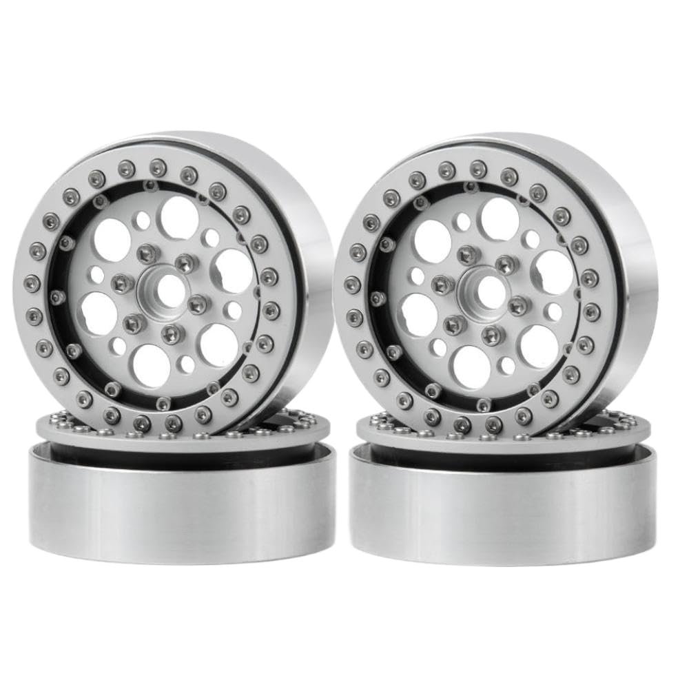 4Pcs 1.9 Inch Metal Beadlock Wheel Rims Hubs 25mm Compatible with RC Car Models 1 10 Scale CC01 Aftermarket Replacement(Silver Black)