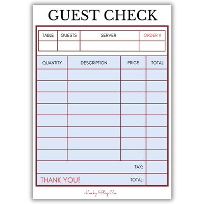 Restauant Play Notepad for Kids  Pretend Restaurant Check Imaginative Role-Play Playtime Pad  Large 5x7 Notepad, 25 Pages, Made in USA