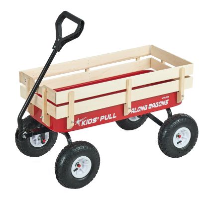 VEVOR 39 inch Pull Along Kids Wagon, Red Rolling Cargo Toy Wagons for Kids, Outdoor Utility Cart for Garden Beach Camping with All Terrain Wheels for Child Present, Supports up to 330 lbs